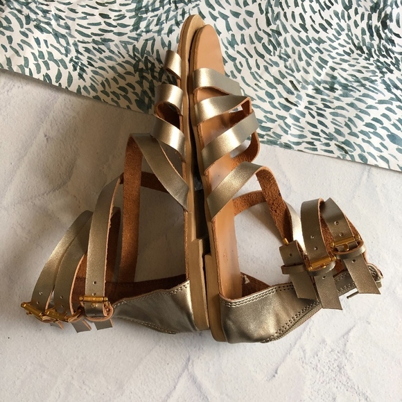 Charles Albert Metallic Gold Ghillie Sandals 8 - Picture 2 of 7